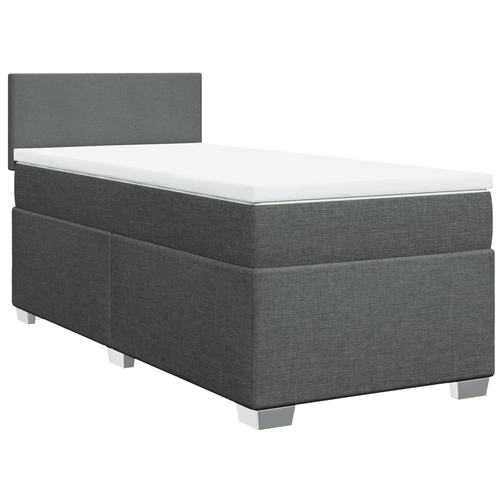 Κρεβάτι Boxspring με Στρώμα Σκούρο Γκρι 90x190 εκ. Υφασμάτινο - Pakobazaar