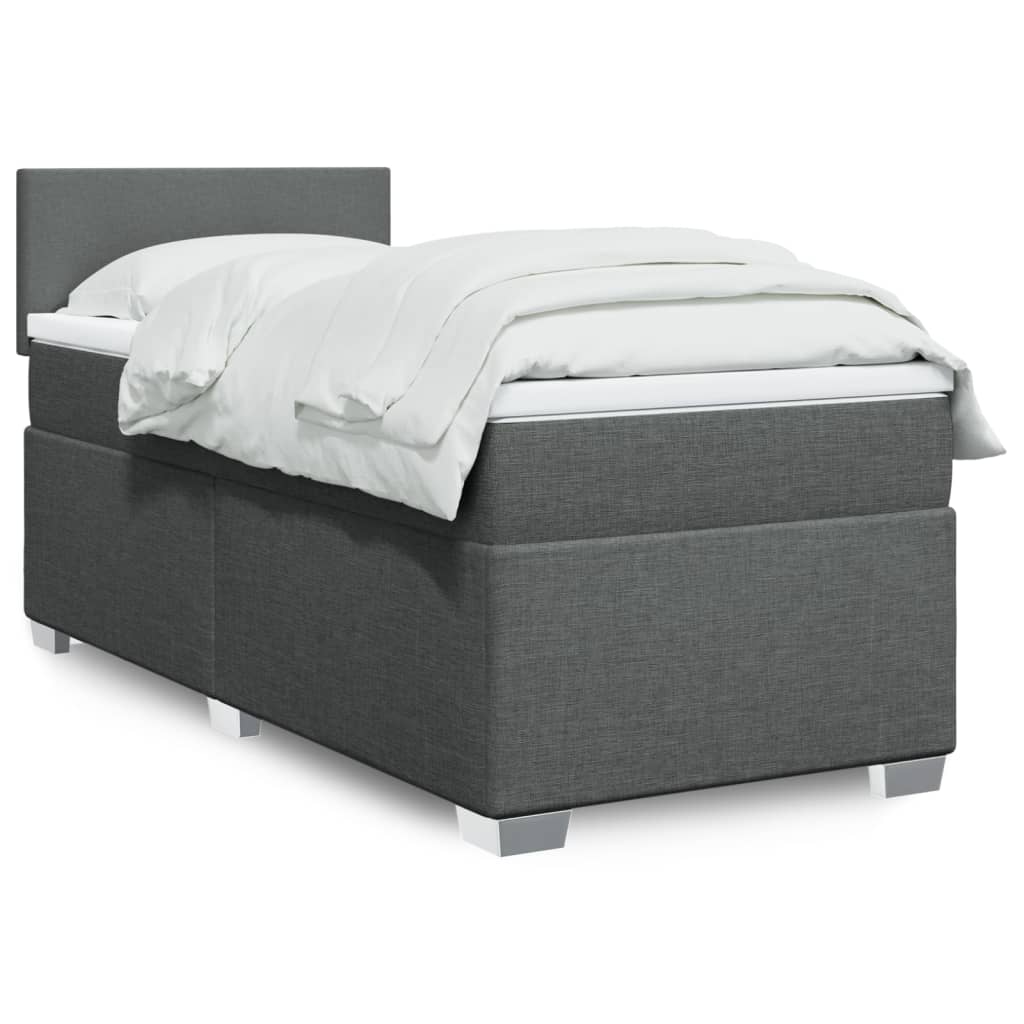 Κρεβάτι Boxspring με Στρώμα Σκούρο Γκρι 90x190 εκ. Υφασμάτινο - Pakobazaar