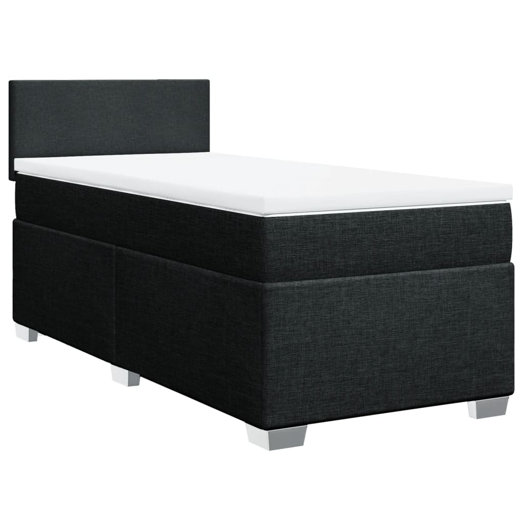 Κρεβάτι Boxspring με Στρώμα Μαύρο 90x190 εκ.Υφασμάτινο - Pakobazaar