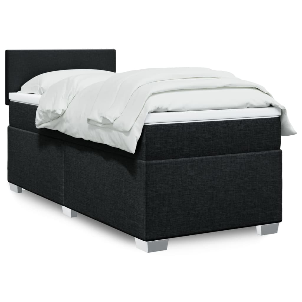 Κρεβάτι Boxspring με Στρώμα Μαύρο 90x190 εκ.Υφασμάτινο - Pakobazaar
