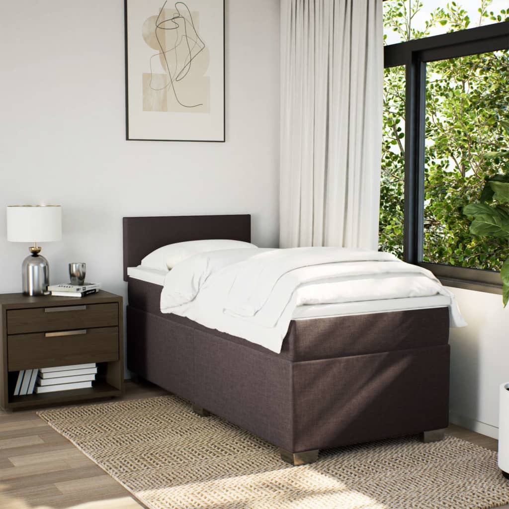 Κρεβάτι Boxspring με Στρώμα Σκούρο Καφέ 90x190 εκ. Υφασμάτινο