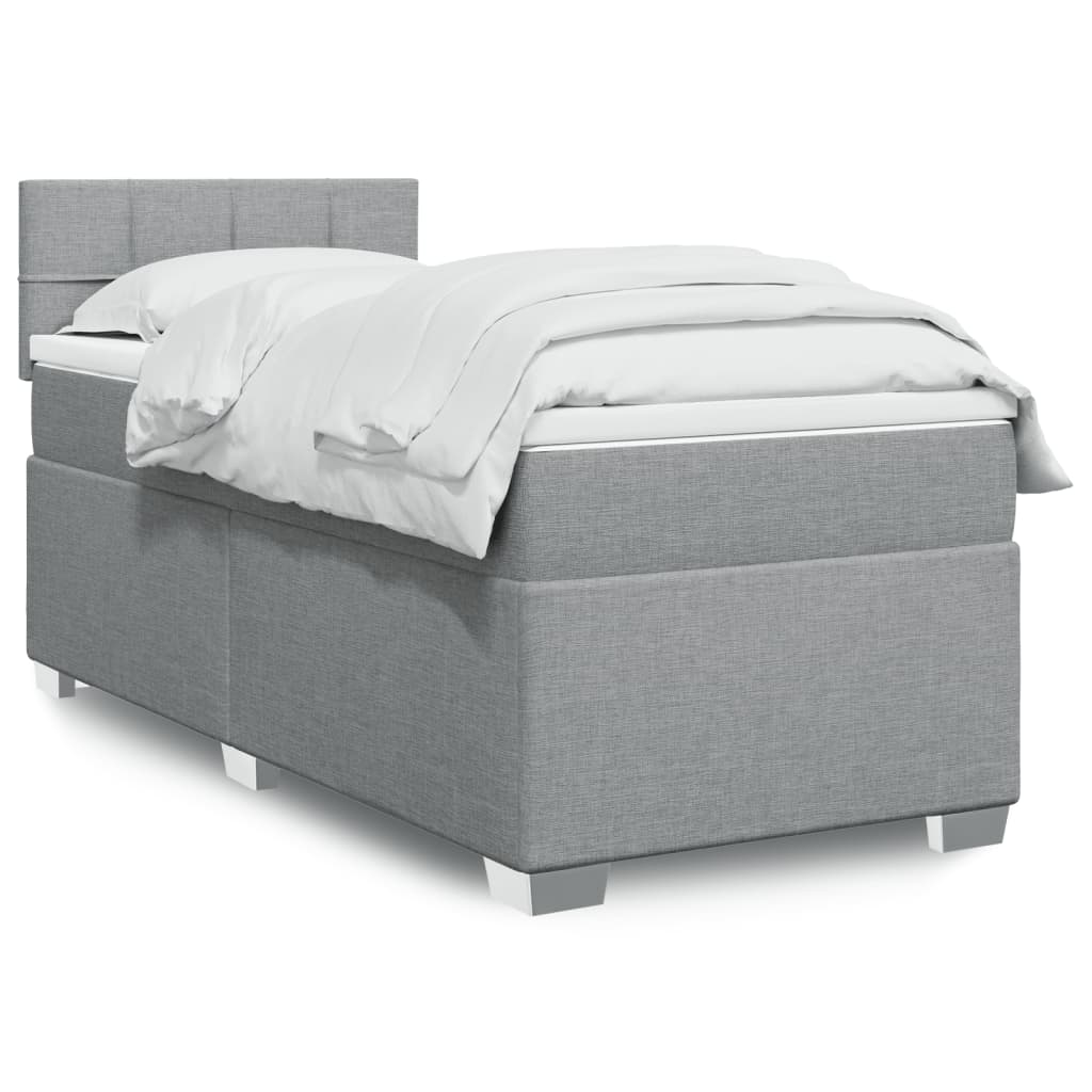 Κρεβάτι Boxspring με Στρώμα Ανοιχτό Γκρι 90x190 εκ. Υφασμάτινο - Pakobazaar