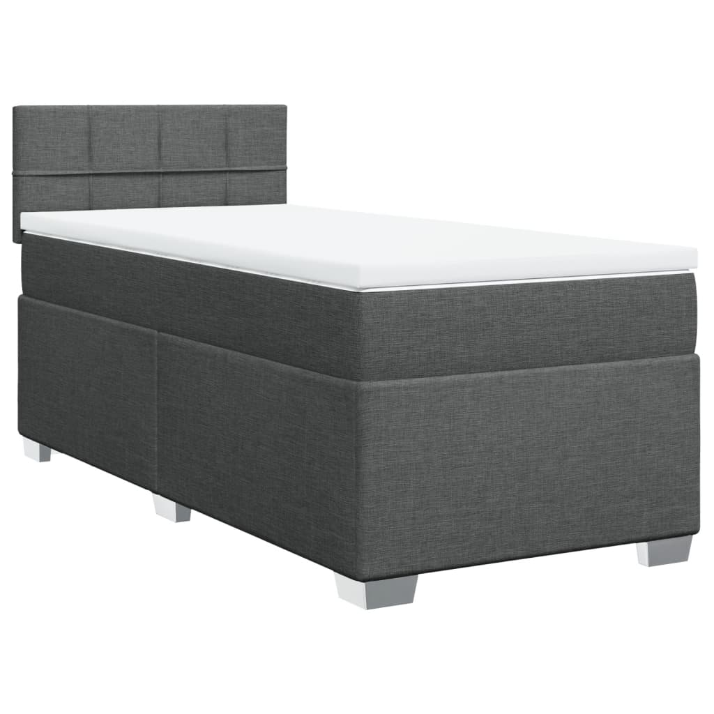 Κρεβάτι Boxspring με Στρώμα Σκούρο Γκρι 90x190 εκ. Υφασμάτινο - Pakobazaar