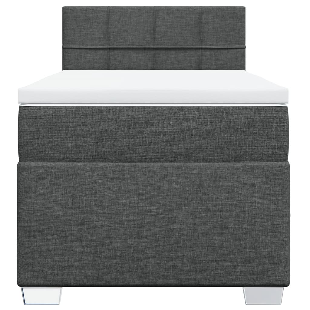 Κρεβάτι Boxspring με Στρώμα Σκούρο Γκρι 90x190 εκ. Υφασμάτινο - Pakobazaar