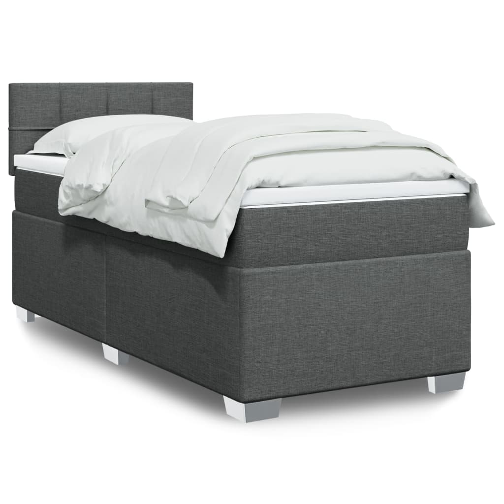 Κρεβάτι Boxspring με Στρώμα Σκούρο Γκρι 90x190 εκ. Υφασμάτινο - Pakobazaar
