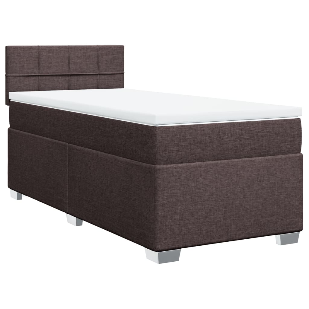 Κρεβάτι Boxspring με Στρώμα Σκούρο Καφέ 90x190 εκ. Υφασμάτινο
