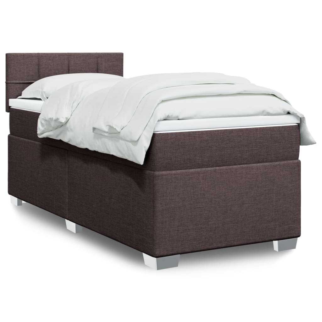 Κρεβάτι Boxspring με Στρώμα Σκούρο Καφέ 90x190 εκ. Υφασμάτινο