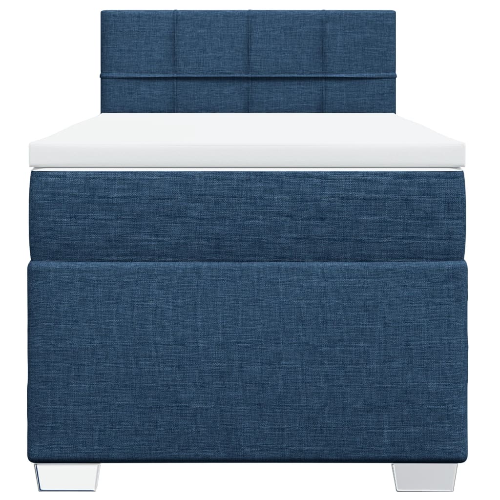 Κρεβάτι Boxspring με Στρώμα Μπλε 90x190 εκ.Υφασμάτινο - Pakobazaar