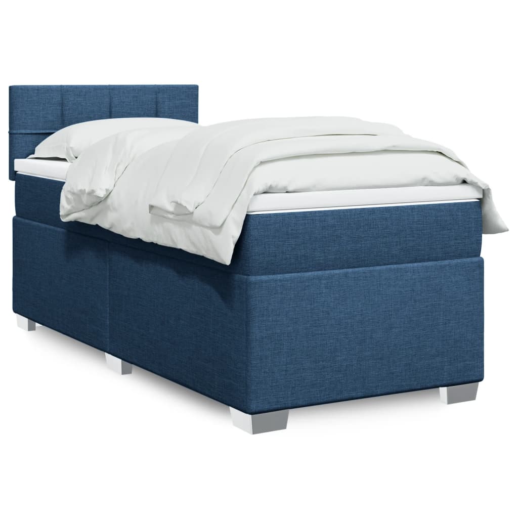 Κρεβάτι Boxspring με Στρώμα Μπλε 90x190 εκ.Υφασμάτινο - Pakobazaar