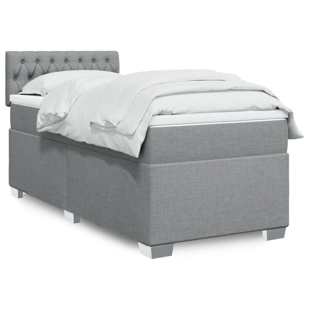 Κρεβάτι Boxspring με Στρώμα Ανοιχτό Γκρι 90x190 εκ. Υφασμάτινο - Pakobazaar