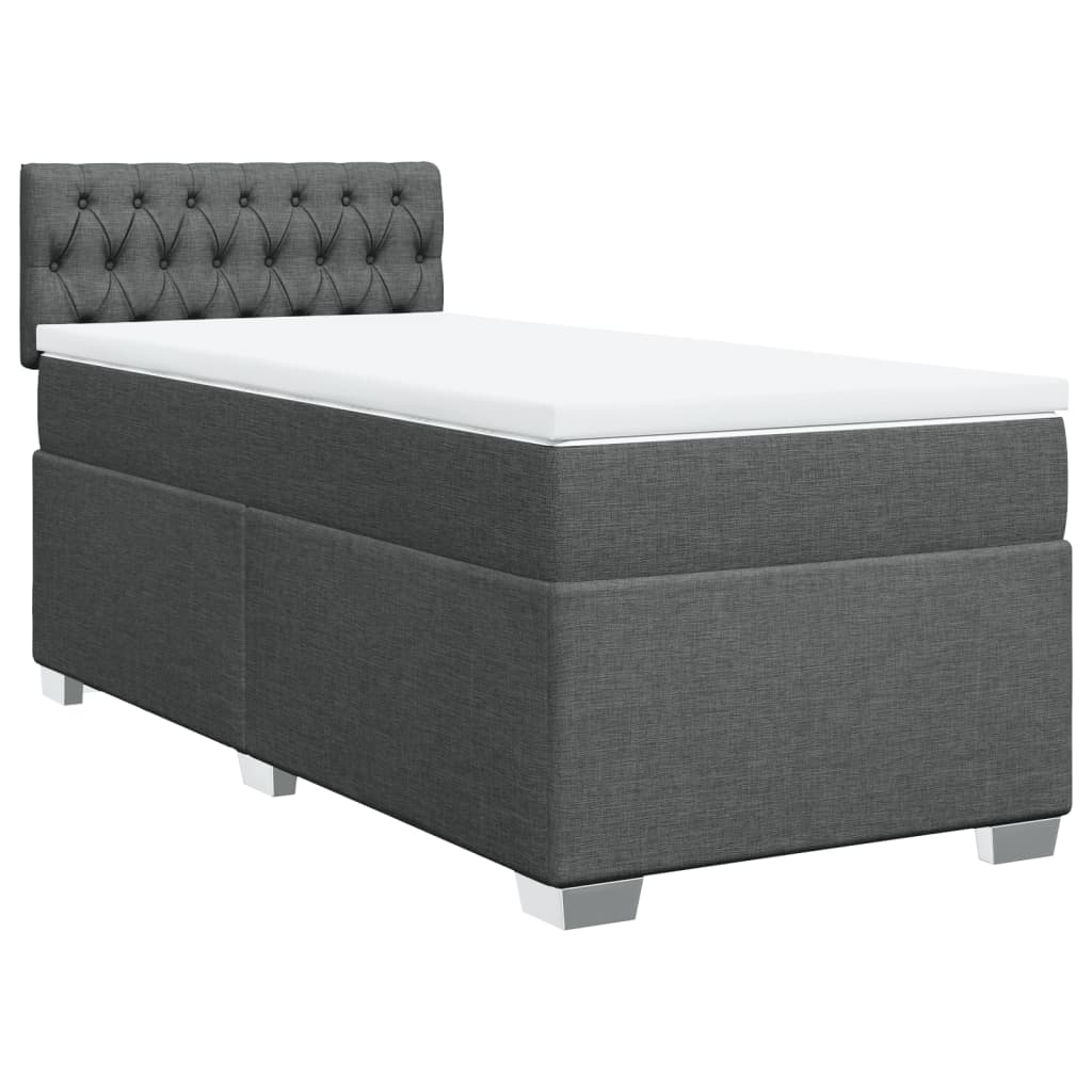Κρεβάτι Boxspring με Στρώμα Σκούρο Γκρι 90x190 εκ. Υφασμάτινο