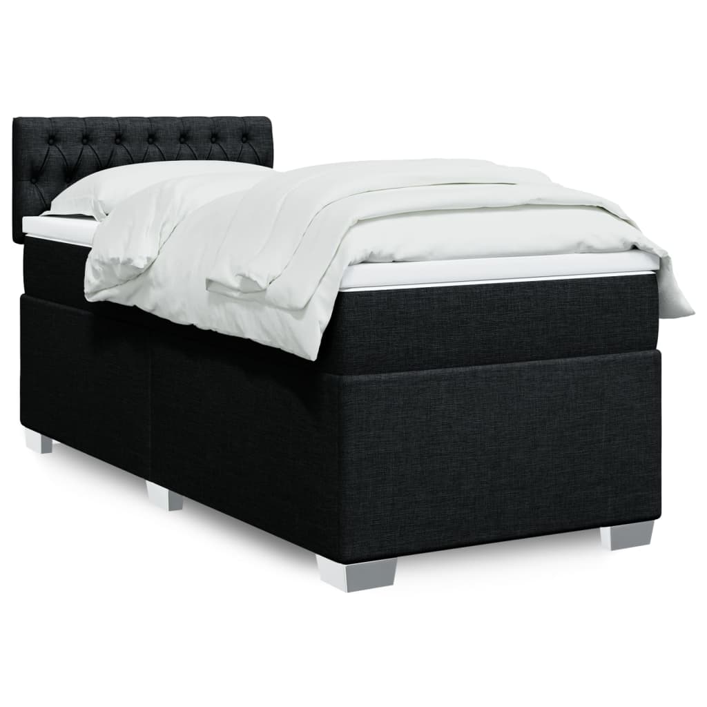 Κρεβάτι Boxspring με Στρώμα Μαύρο 90x190 εκ.Υφασμάτινο - Pakobazaar