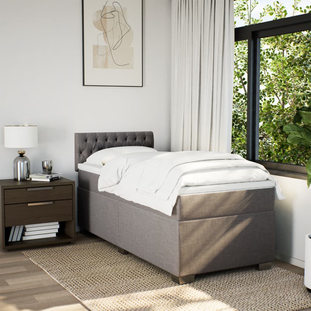 Κρεβάτι Boxspring με Στρώμα Taupe 90x190 εκ.Υφασμάτινο - Pakobazaar