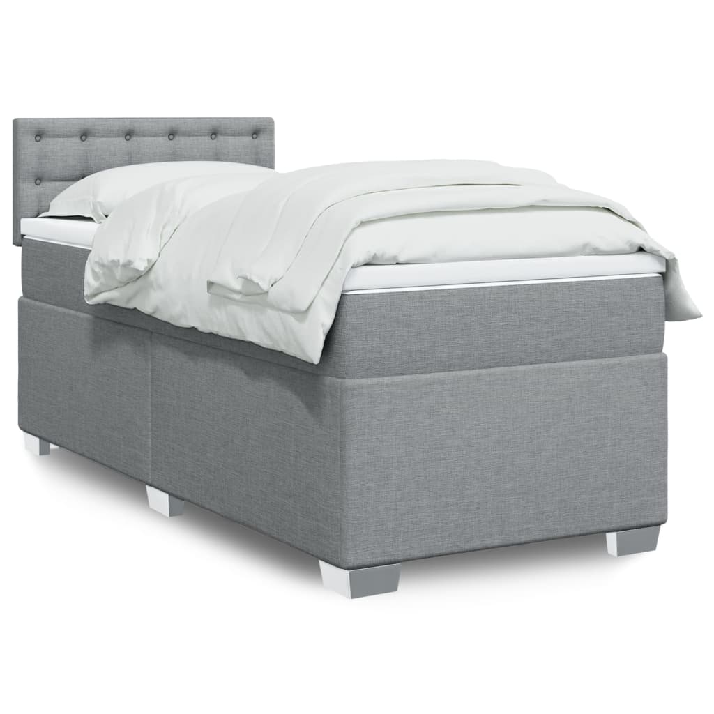 Κρεβάτι Boxspring με Στρώμα Ανοιχτό Γκρι 90x190 εκ. Υφασμάτινο - Pakobazaar