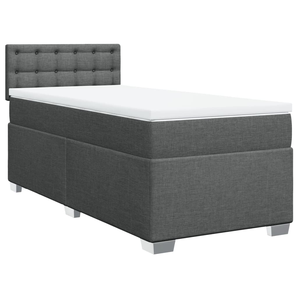 Κρεβάτι Boxspring με Στρώμα Σκούρο Γκρι 90x190 εκ. Υφασμάτινο - Pakobazaar