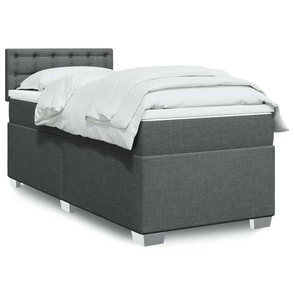 Κρεβάτι Boxspring με Στρώμα Σκούρο Γκρι 90x190 εκ. Υφασμάτινο - Pakobazaar