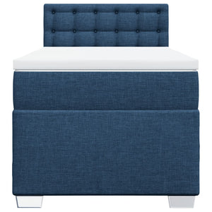 Κρεβάτι Boxspring με Στρώμα Μπλε 90x190 εκ.Υφασμάτινο - Pakobazaar