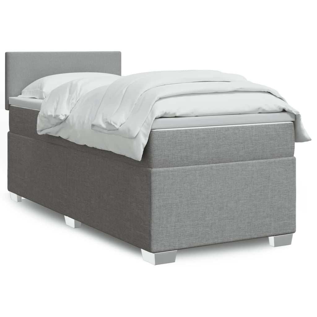 Κρεβάτι Boxspring με Στρώμα Ανοιχτό Γκρι 90x200 εκ. Υφασμάτινο - Pakobazaar