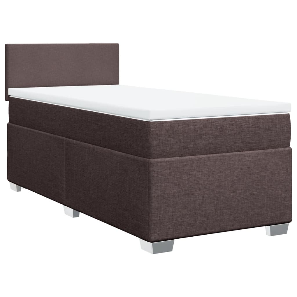 Κρεβάτι Boxspring με Στρώμα Σκούρο Καφέ 90x200 εκ. Υφασμάτινο