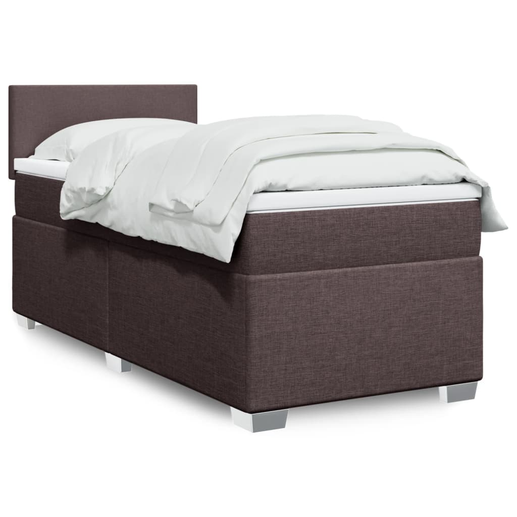 Κρεβάτι Boxspring με Στρώμα Σκούρο Καφέ 90x200 εκ. Υφασμάτινο