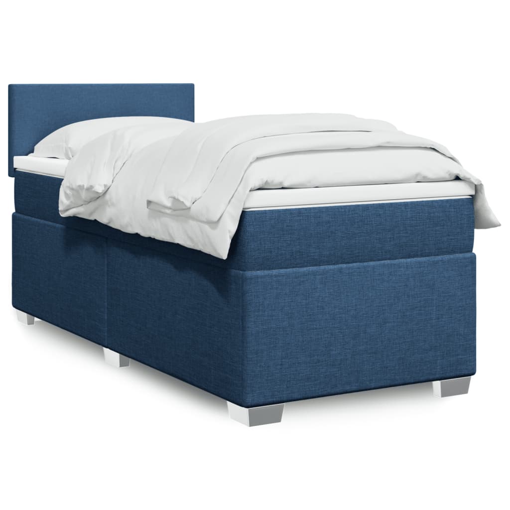 Κρεβάτι Boxspring με Στρώμα Μπλε 90x200 εκ.Υφασμάτινο - Pakobazaar