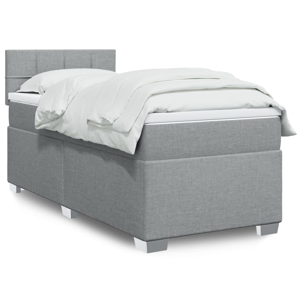 Κρεβάτι Boxspring με Στρώμα Ανοιχτό Γκρι 90x200 εκ. Υφασμάτινο - Pakobazaar