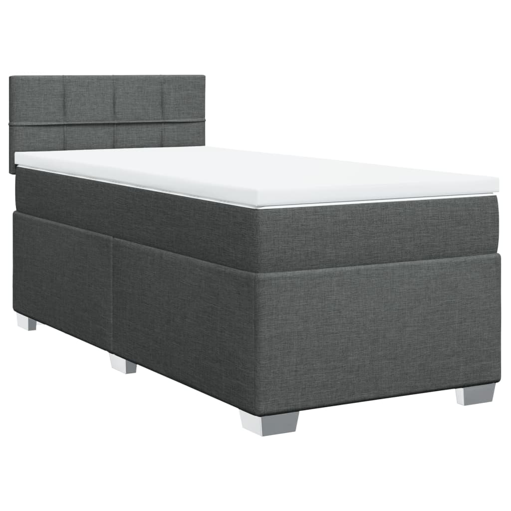 Κρεβάτι Boxspring με Στρώμα Σκούρο Γκρι 90x200 εκ. Υφασμάτινο - Pakobazaar