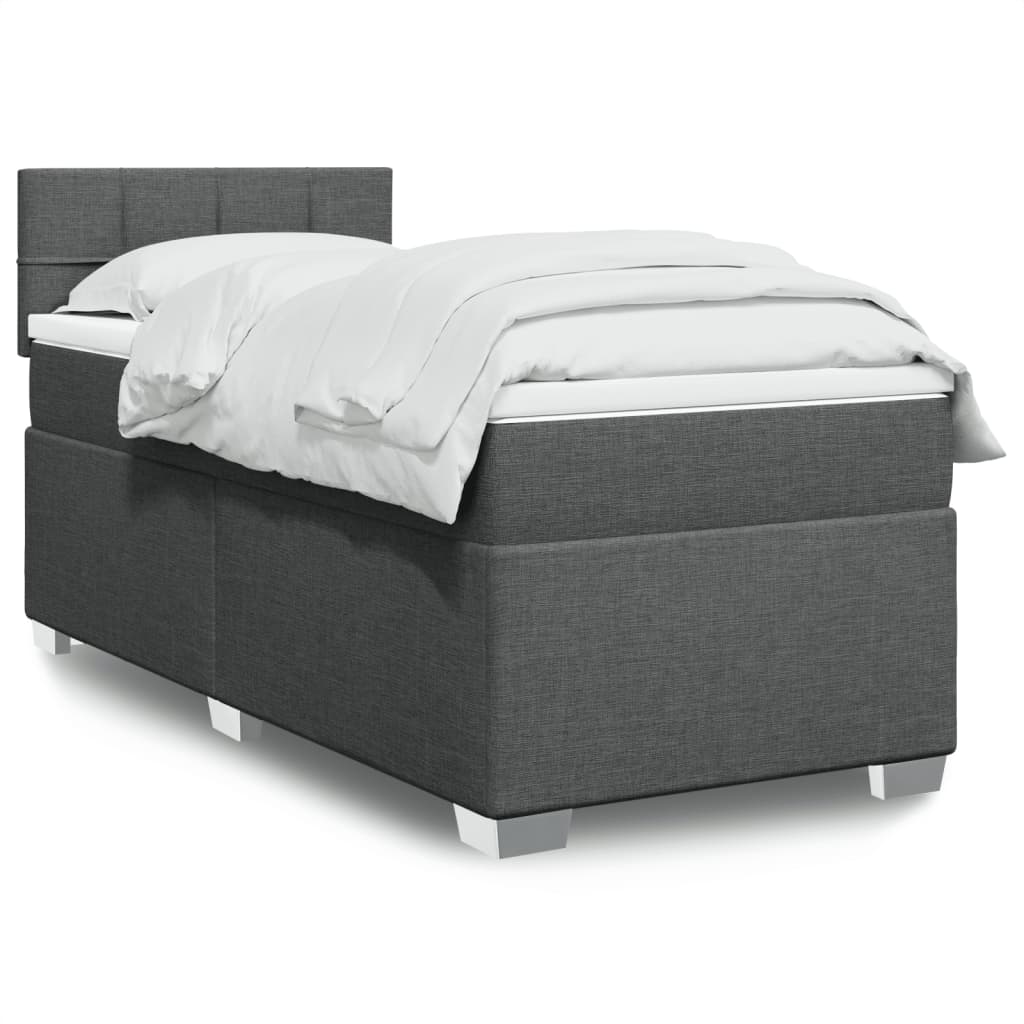Κρεβάτι Boxspring με Στρώμα Σκούρο Γκρι 90x200 εκ. Υφασμάτινο - Pakobazaar