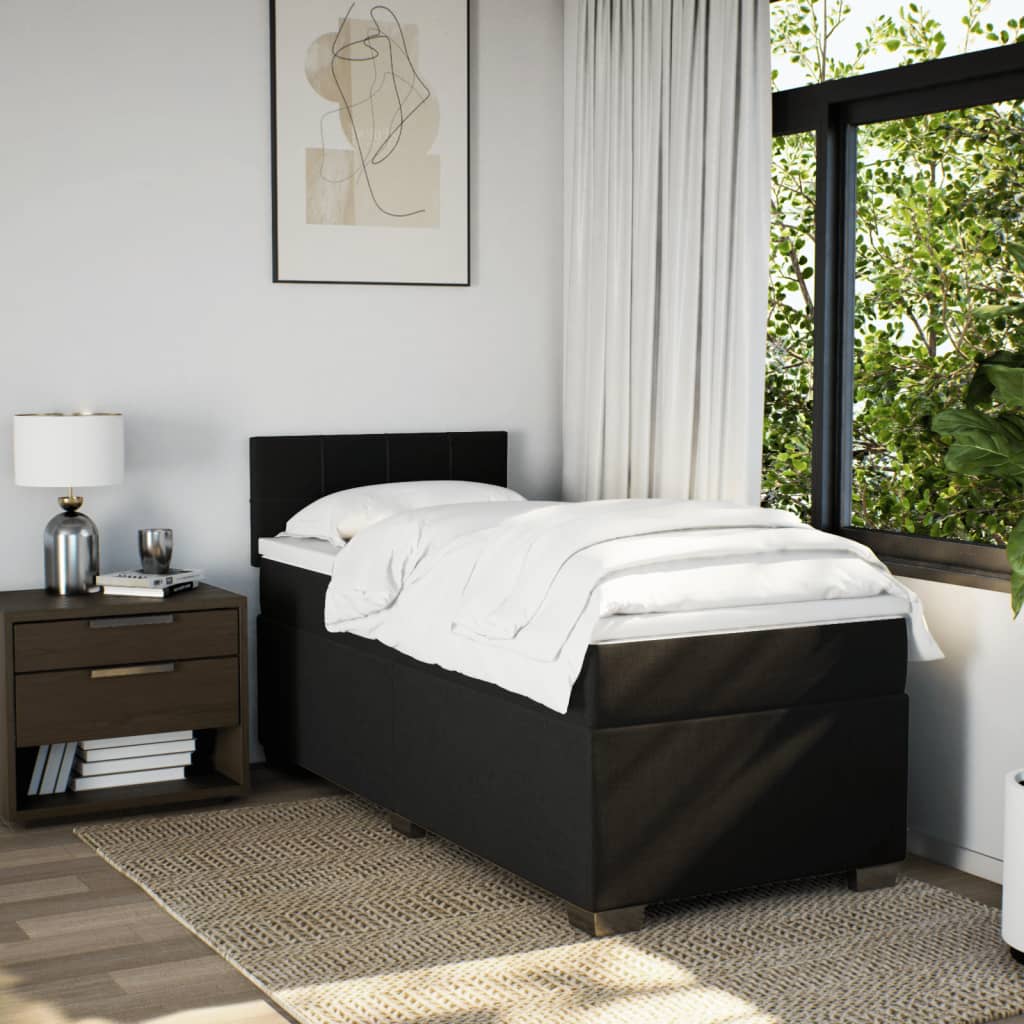 Κρεβάτι Boxspring με Στρώμα Μαύρο 90x200 εκ. Υφασμάτινο - Pakobazaar