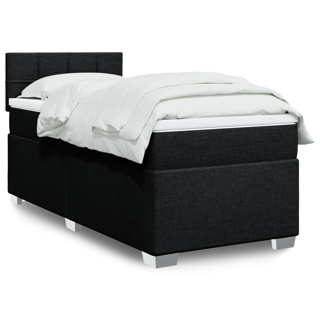 Κρεβάτι Boxspring με Στρώμα Μαύρο 90x200 εκ. Υφασμάτινο - Pakobazaar
