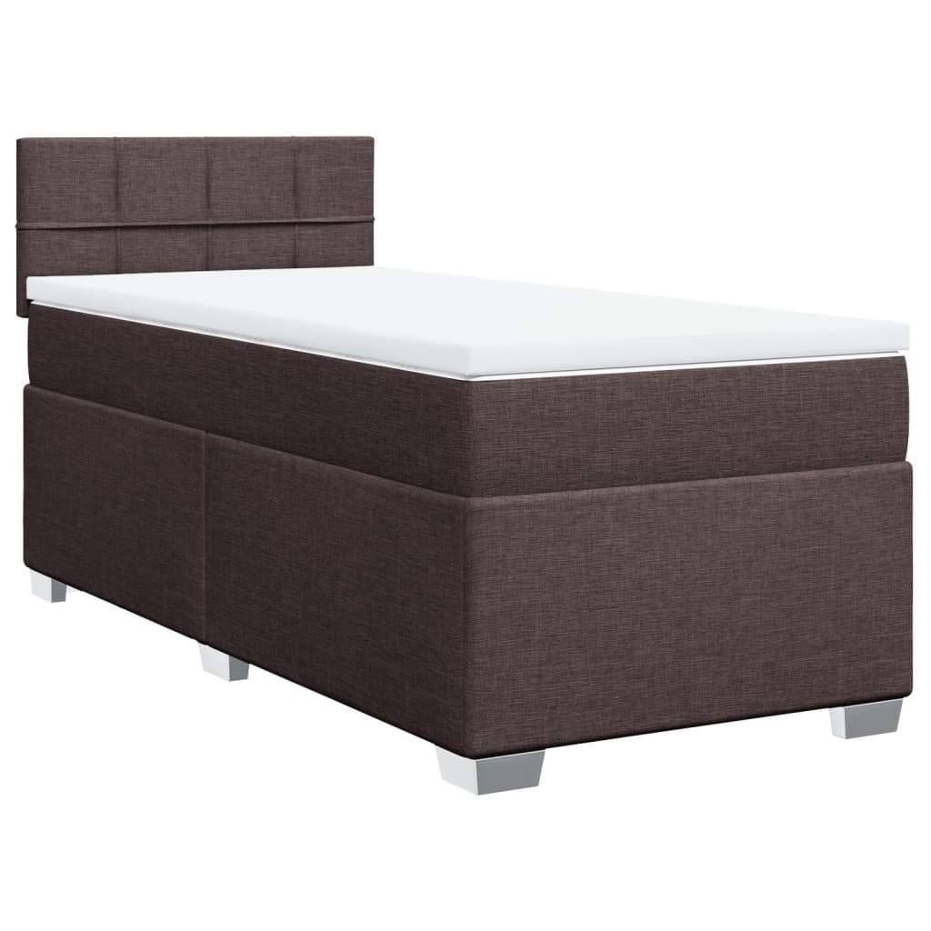 Κρεβάτι Boxspring με Στρώμα Σκούρο Καφέ 90x200 εκ. Υφασμάτινο