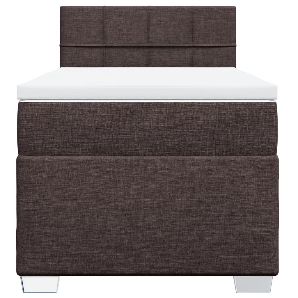 Κρεβάτι Boxspring με Στρώμα Σκούρο Καφέ 90x200 εκ. Υφασμάτινο