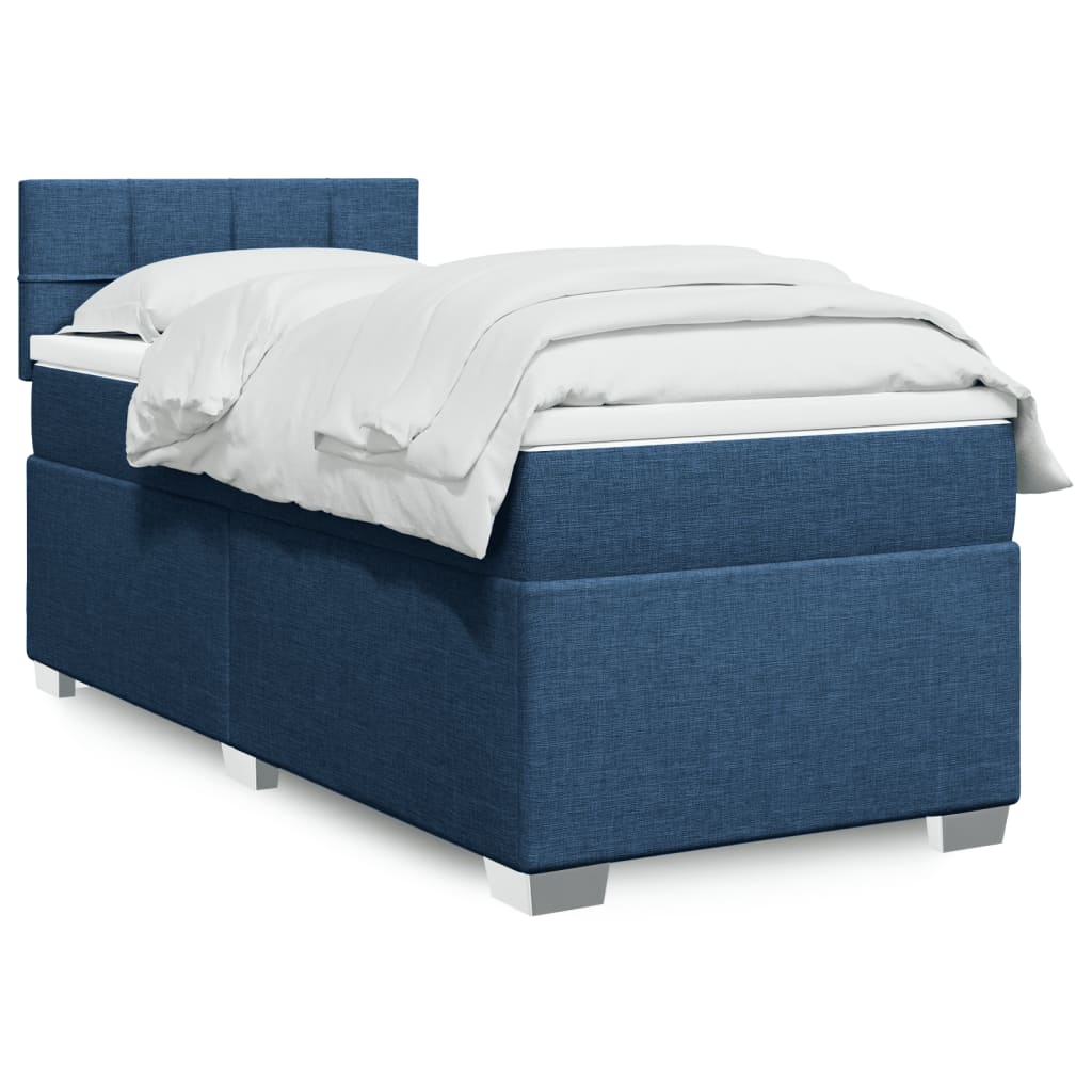 Κρεβάτι Boxspring με Στρώμα Μπλε 90x200 εκ.Υφασμάτινο