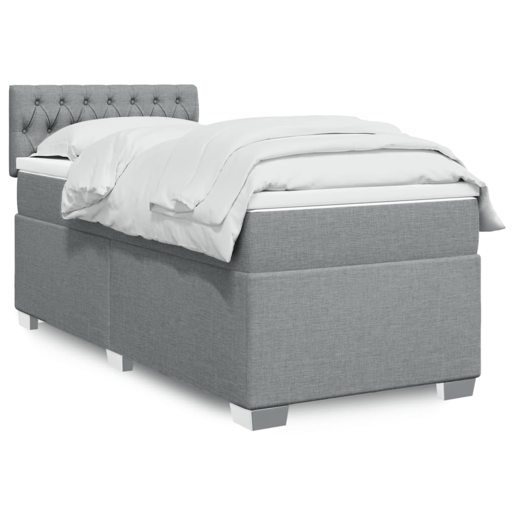 Κρεβάτι Boxspring με Στρώμα Ανοιχτό Γκρι 90x200 εκ. Υφασμάτινο - Pakobazaar