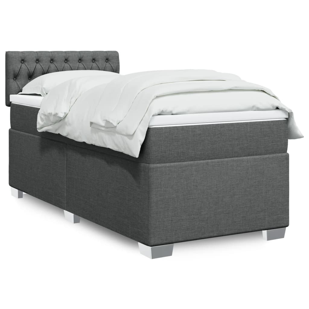 Κρεβάτι Boxspring με Στρώμα Σκούρο Γκρι 90x200 εκ. Υφασμάτινο