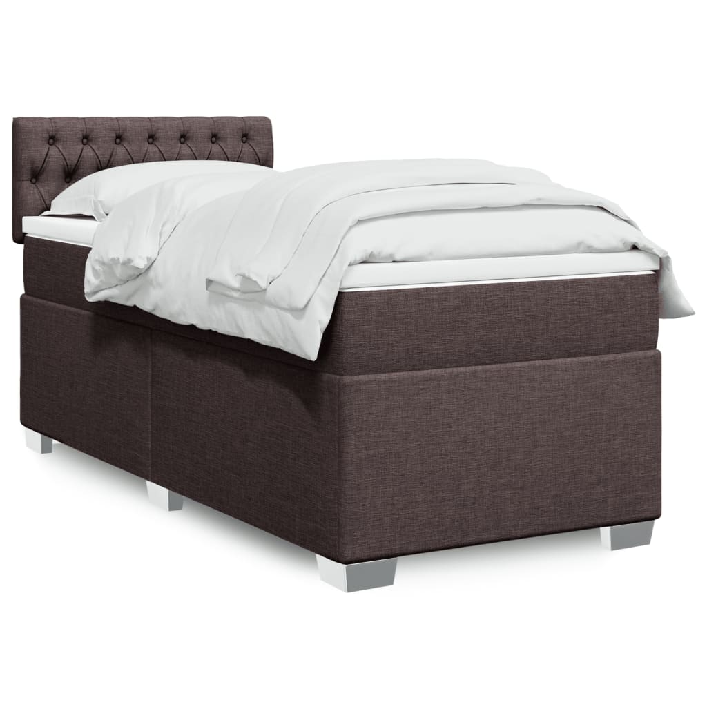Κρεβάτι Boxspring με Στρώμα Σκούρο Καφέ 90x200 εκ. Υφασμάτινο