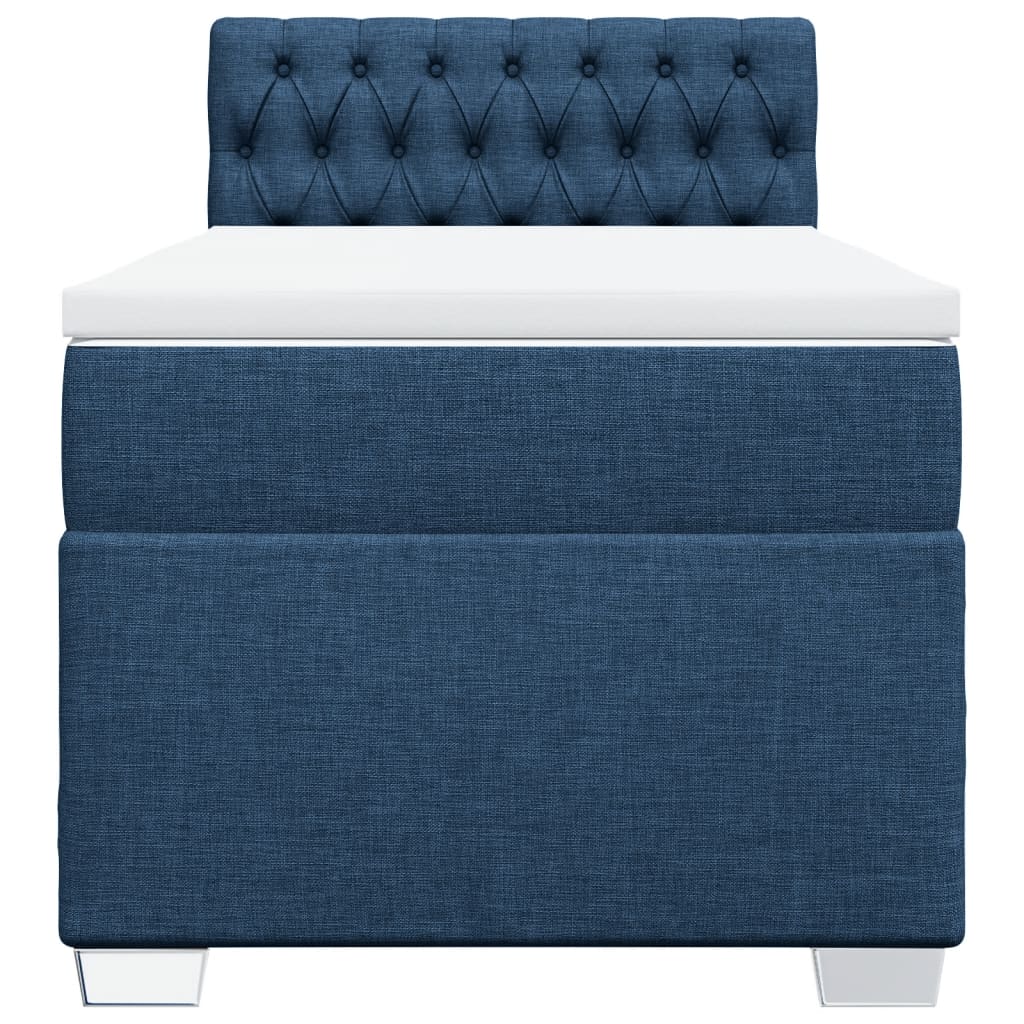 Κρεβάτι Boxspring με Στρώμα Μπλε 90x200 εκ.Υφασμάτινο - Pakobazaar