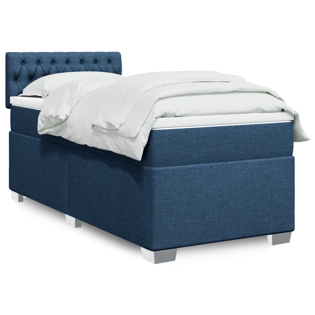 Κρεβάτι Boxspring με Στρώμα Μπλε 90x200 εκ.Υφασμάτινο - Pakobazaar