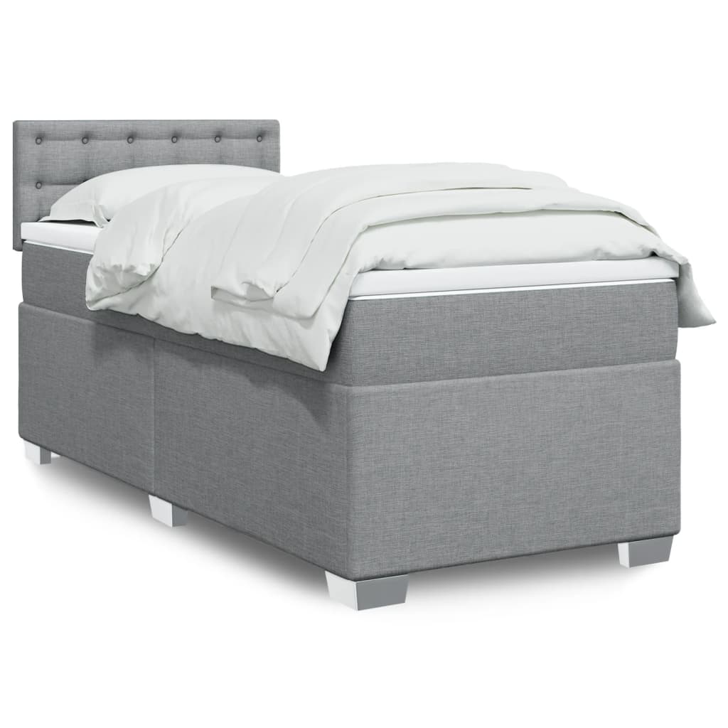 Κρεβάτι Boxspring με Στρώμα Ανοιχτό Γκρι 90x200 εκ. Υφασμάτινο