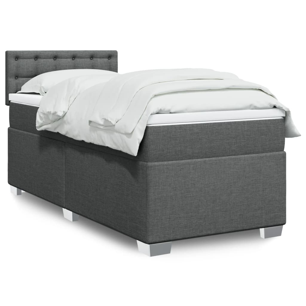 Κρεβάτι Boxspring με Στρώμα Σκούρο Γκρι 90x200 εκ. Υφασμάτινο - Pakobazaar