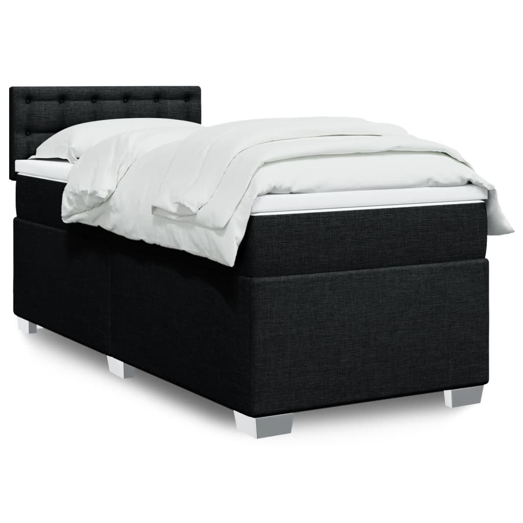 Κρεβάτι Boxspring με Στρώμα Μαύρο 90x200 εκ. Υφασμάτινο - Pakobazaar