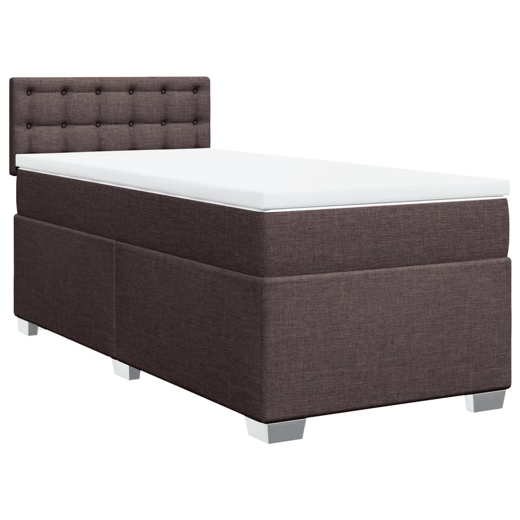 Κρεβάτι Boxspring με Στρώμα Σκούρο Καφέ 90x200 εκ. Υφασμάτινο