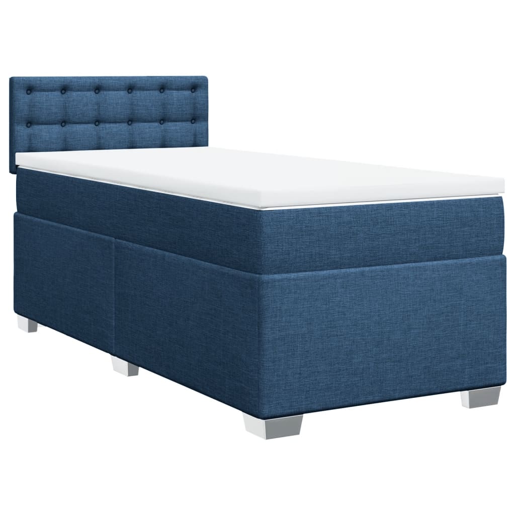Κρεβάτι Boxspring με Στρώμα Μπλε 90x200 εκ.Υφασμάτινο