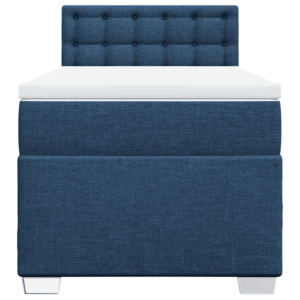 Κρεβάτι Boxspring με Στρώμα Μπλε 90x200 εκ.Υφασμάτινο