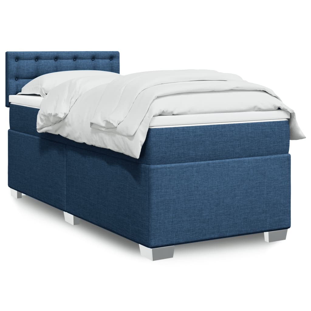 Κρεβάτι Boxspring με Στρώμα Μπλε 90x200 εκ.Υφασμάτινο