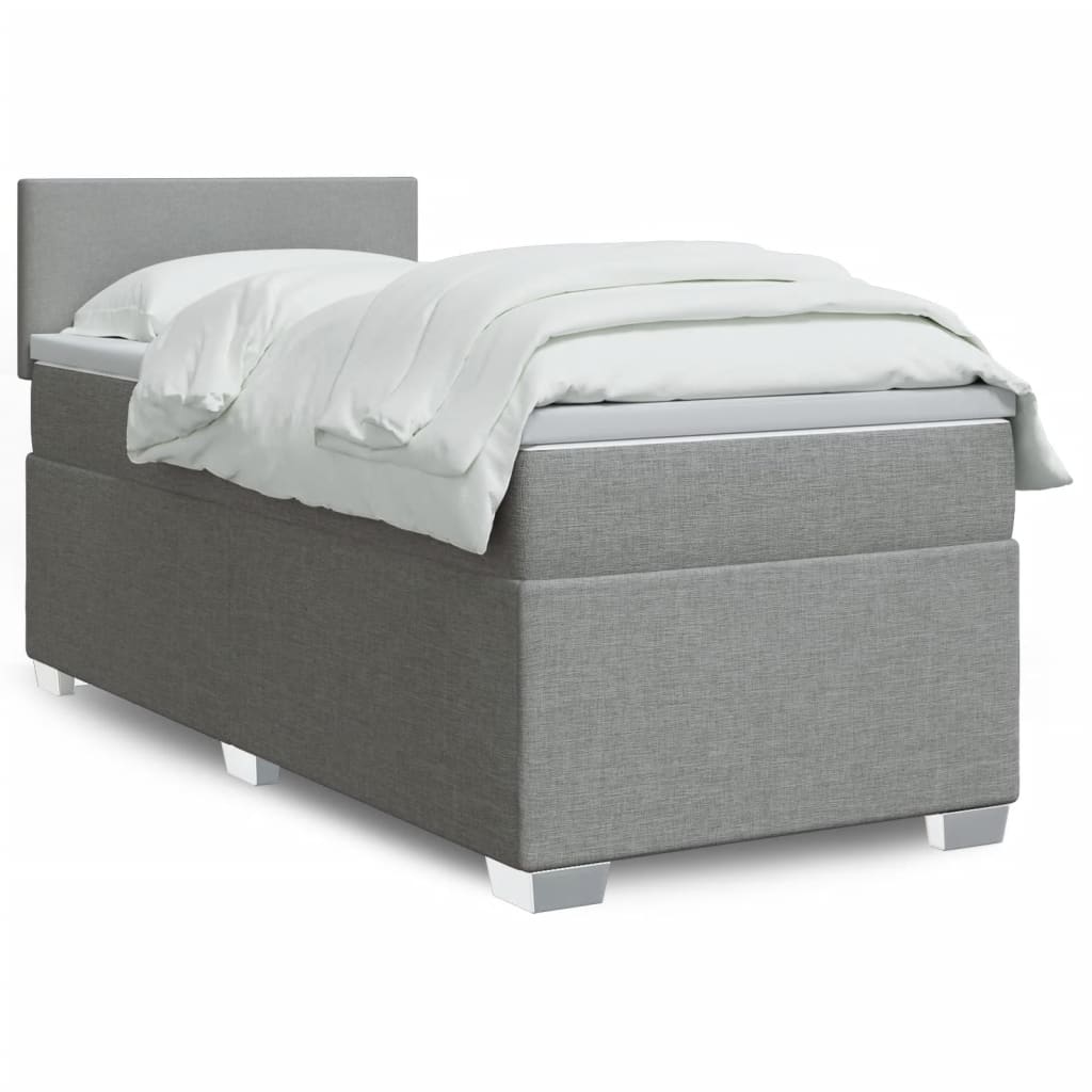 Κρεβάτι Boxspring με Στρώμα Ανοιχτό Γκρι 100x200 εκ. Υφασμάτινο