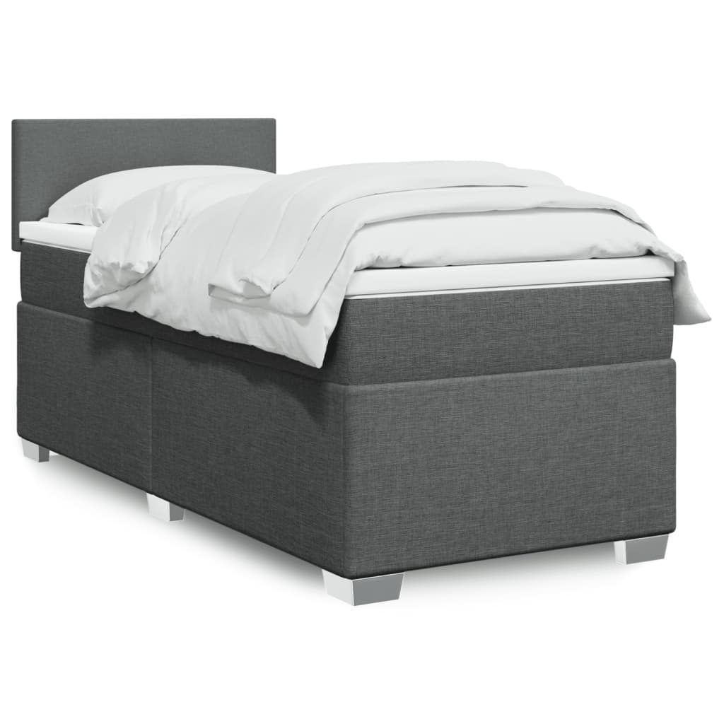 Κρεβάτι Boxspring με Στρώμα Σκούρο Γκρι 100x200 εκ. Υφασμάτινο