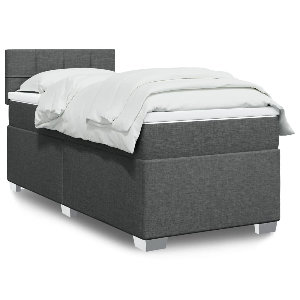 Κρεβάτι Boxspring με Στρώμα Σκούρο Γκρι 100x200 εκ. Υφασμάτινο - Pakobazaar
