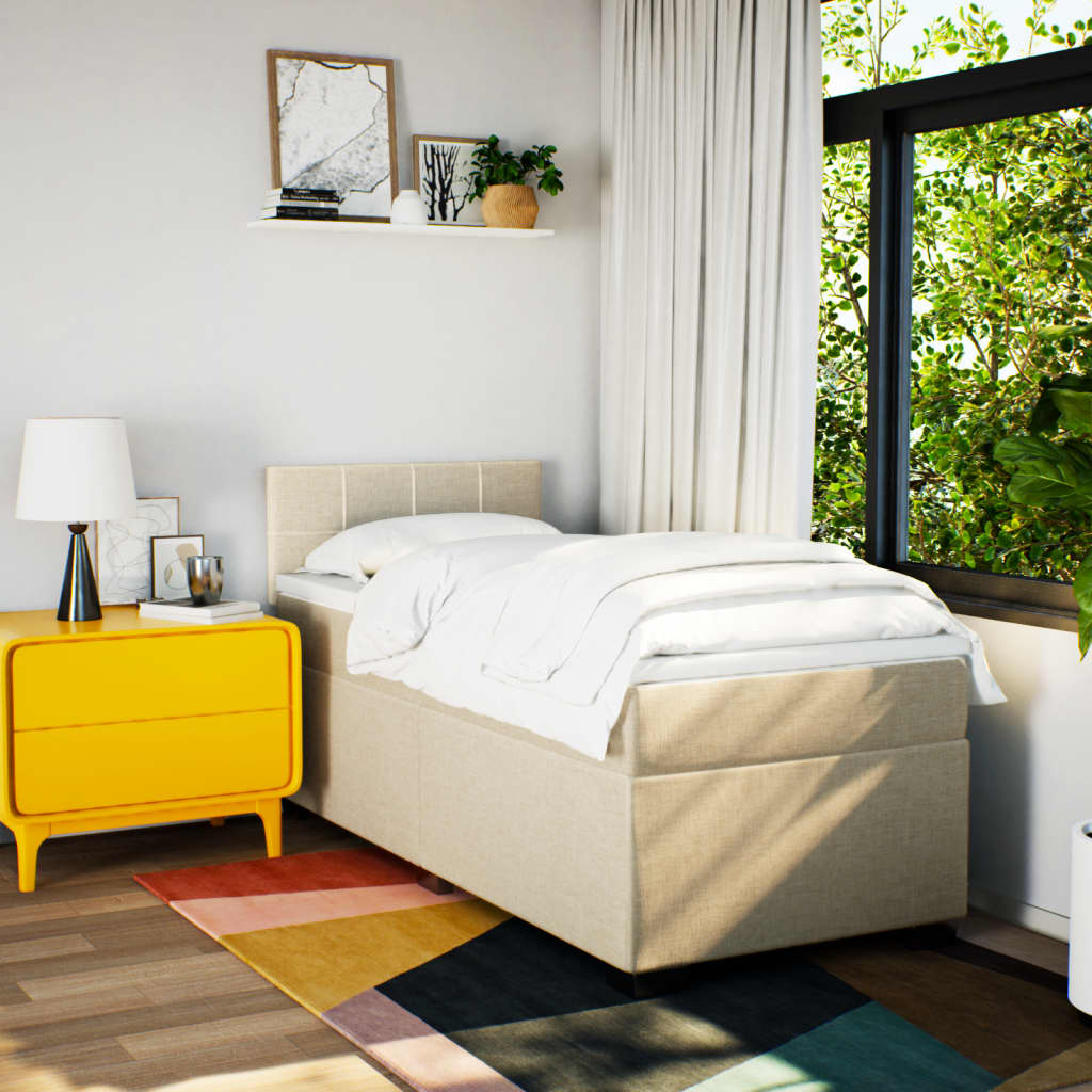 Κρεβάτι Boxspring με Στρώμα Κρεμ 100 x 200 εκ. Υφασμάτινο