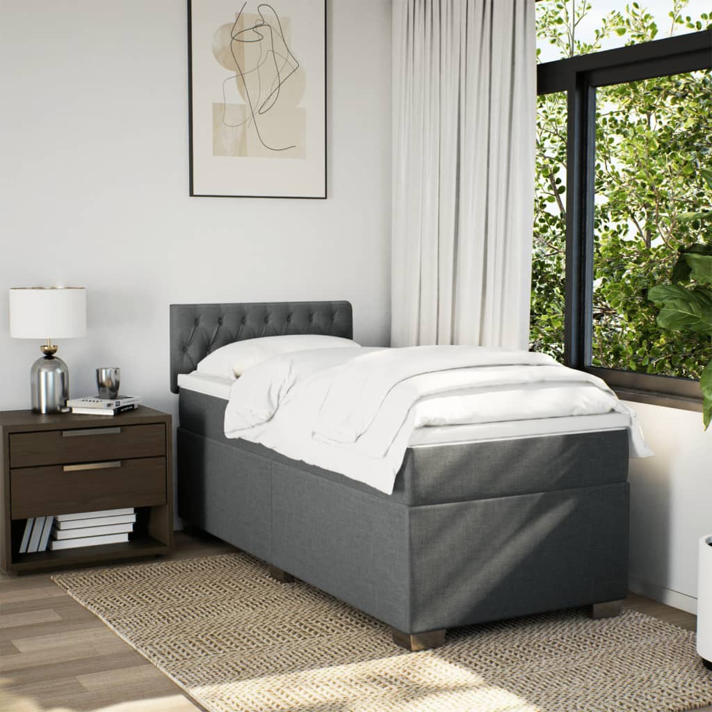Κρεβάτι Boxspring με Στρώμα Σκούρο Γκρι 100x200 εκ. Υφασμάτινο - Pakobazaar